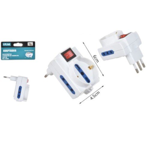 Adaptador de Conversión con Interruptor HXC041S - Enchufe de Seguridad Triple 10A por mayor - Electrónica por mayor