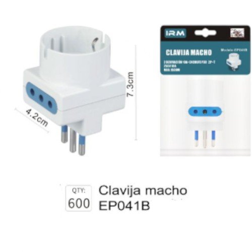 Adaptador de Conversión Tipo Copa Triple EP041B - Clavija Macho Reforzada 10A por mayor - Electrónica por mayor