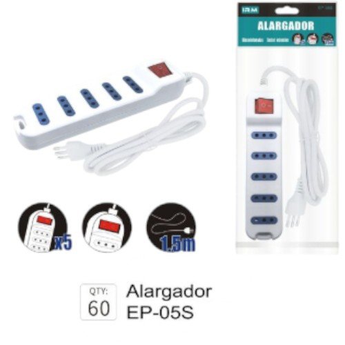 Alargador Eléctrico de 5 Posiciones - Regleta Certificada con Cable de 1,5M por mayor - Electrónica por mayor