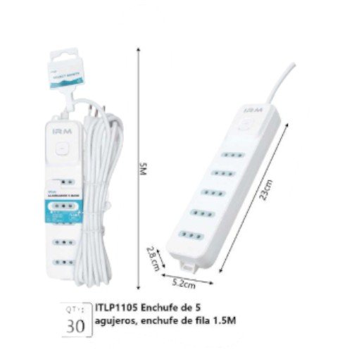 Alargador Eléctrico de 5 Posiciones - Regleta con Cable de 1.5M Certificada por mayor - Electrónica por mayor