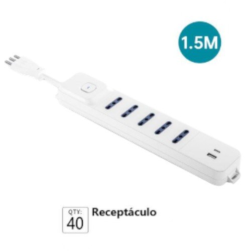 Alargador Eléctrico de 5 Posiciones con Puertos USB y Tipo-C - Regleta Multifuncional 1.5M por mayor - Electrónica por mayor