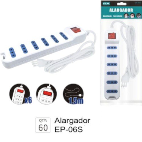 Alargador Eléctrico de 6 Posiciones - Regleta Certificada con Cable de 1,5M por mayor - Electrónica por mayor