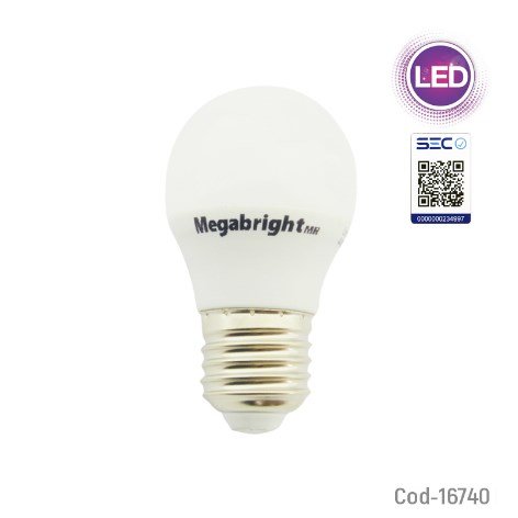 Ampolleta LED 5Watt, E-27, G45 Luz Fria, Megabright, Diseño Bola. En Caja. por mayor - Electronica por mayor