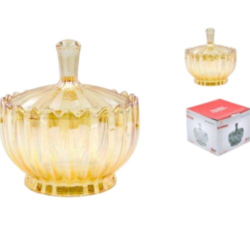 Azucarera Bombonera de Vidrio Tonalidad Ámbar con Relieve Dientes por mayor Hogar por mayor