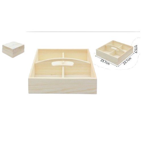 Bandeja Organizadora de Madera de Pino con Asa y 4 Compartimentos por mayor Hogar por mayor