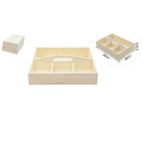 Bandeja Rectangular de Madera de Pino con Asa y 4 Divisiones por mayor Hogar por mayor