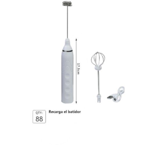 Batidor y Espumador de Leche Eléctrico Recargable USB con 2 Cabezales (17.5cm) por mayor - Electrónica por mayor