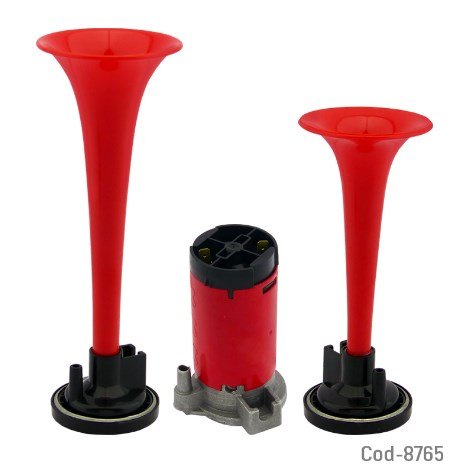 Bocina Para Auto Doble Con Compresor, Roja, En Blister. por mayor Electrónica por mayor