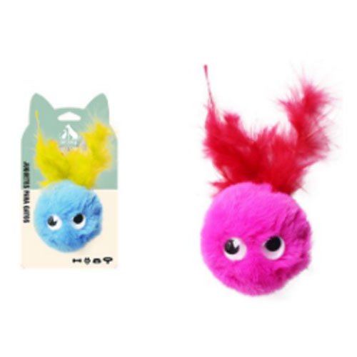 BOLA DE FELPA CON PLUMAS por mayor - Mascotas por mayor