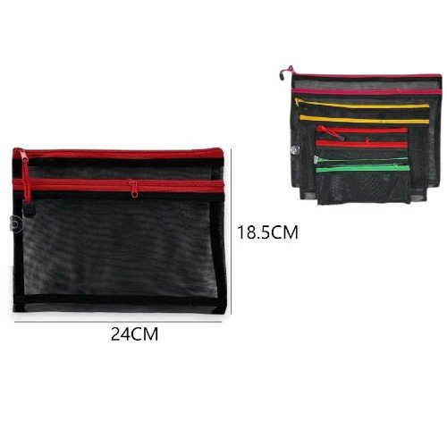 Bolsa de Malla A5 con Doble Compartimiento y Cierre de Color por mayor Útiles Escolares por mayor