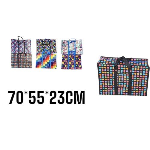 Bolsa Matutera de Tejido Reforzado con Estampado Variado 70 x 55 x 23 cm  por mayor en Chile
