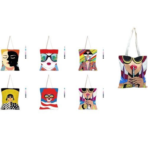 Bolsas de Lona de Alta Calidad con Estampado de Arte Pop Femenino y Cierre de Botón por mayor - Hogar por mayor
