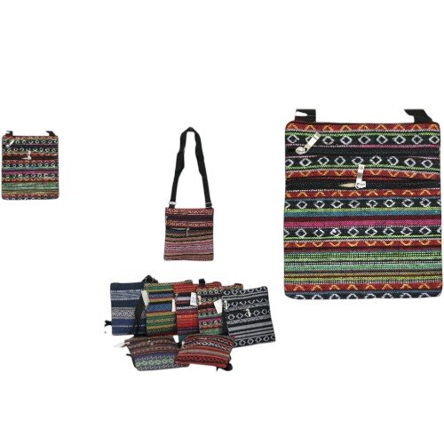 Bolso Morral de Tela con Diseño de Líneas Étnicas y Doble Cierre por mayor - Hogar por mayor