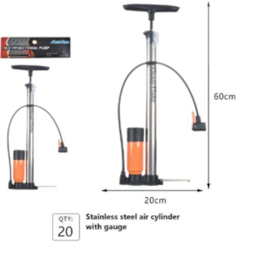 Bomba de Aire Manual de Acero Inoxidable - Cilindro de Gas con Manómetro Integrado por mayor - Electrónica por mayor