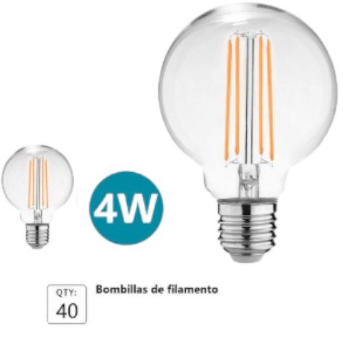 Bombilla de filamento transparente LED modelo G80 por mayor Electrónica por mayor