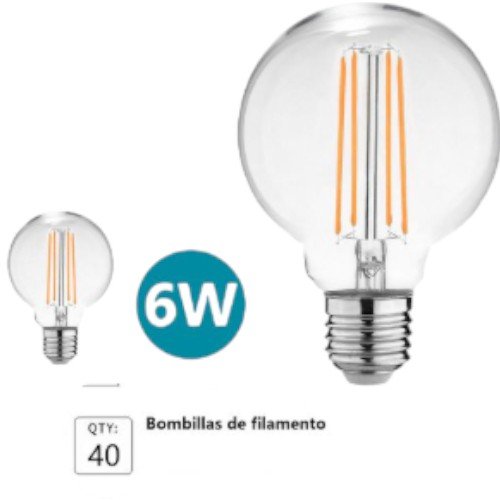 Bombilla de filamento transparente LED modelo G80 por mayor Electrónica por mayor