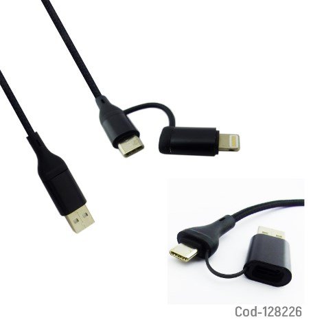 Cable USB 4 En 1, USB A Type-C/Iphone, Datos Y Carga, Punta Metal, 1 Metro 6 Amper. por mayor - Electronica por mayor