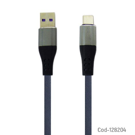 Cable USB A Type-C, Datos Y Carga, Punta Metal, Cable Plano, 1 Metro 6 Amper. por mayor - Electronica por mayor