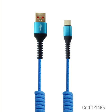 Cable USB A Type-C, Espiral, 3 Amper, Datos Y Carga, 1.2 Metros. Colores. por mayor - Electronica por mayor