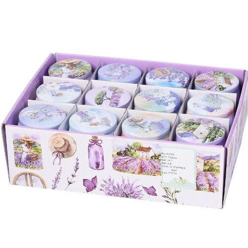 Caja de Lata Circular con Diseño de Lavanda por mayor - Hogar por mayor