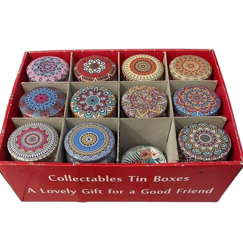 Caja de Lata Circular con Diseños de Mandalas por mayor - Hogar por mayor