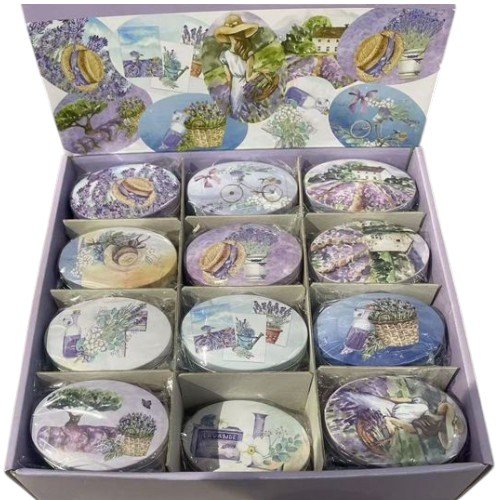Caja de Lata Ovalada con Diseño de Lavanda por mayor - Hogar por mayor