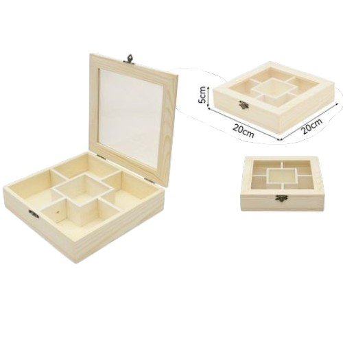 Caja de Madera Cuadrada con 5 Espacios y Tapa de Cristal por mayor Hogar por mayor
