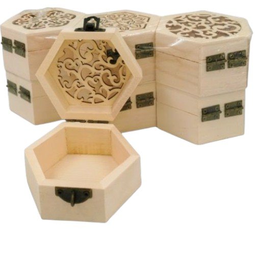 Caja de Madera Hexagonal con Tapa Calada por mayor Hogar por mayor