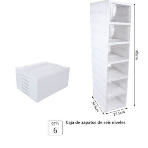 Caja de Zapatos de Seis Niveles Organizador Vertical Plegable y Apilable con Puertas Transparentes por mayor - Hogar por mayor