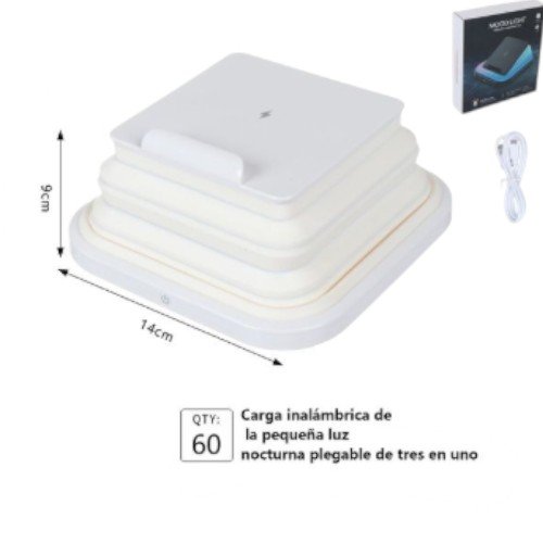 Cargador de Carga Inalámbrica de Luz Nocturna Plegable 3 en 1  por mayor Electrónica por mayor