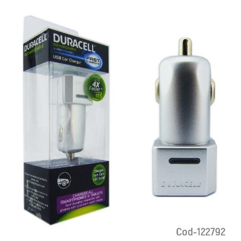 Cargador Duracell Mini 12Volt, 1 USB Quick Charge 3.0, Gris En Caja. por mayor - Electronica por mayor