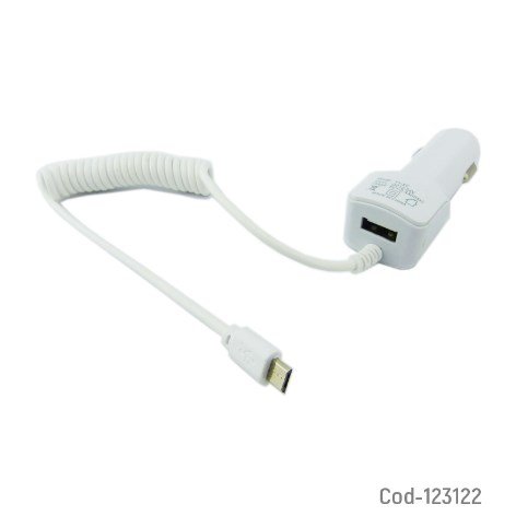 Cargador USB 2.4 Amper, Cable Espiral, Micro 5 Pin. Blanco. En Caja. por mayor Electronica por mayor
