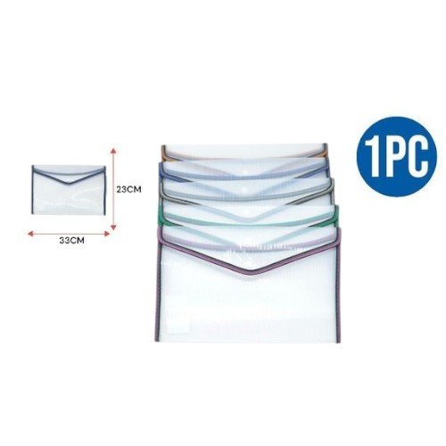 Carpeta A4 Translúcida con Cierre de Botón y Bordes de Color por mayor - Útiles Escolares por mayor