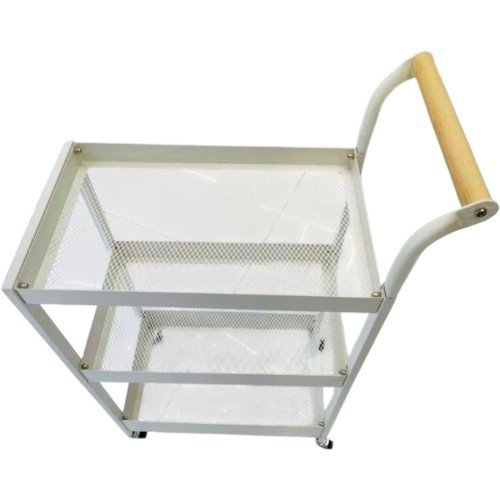 Carrito Organizador Multiusos de 3 Niveles en Micromalla Blanca con Ruedas y Asa de Madera por mayor - Hogar por mayor