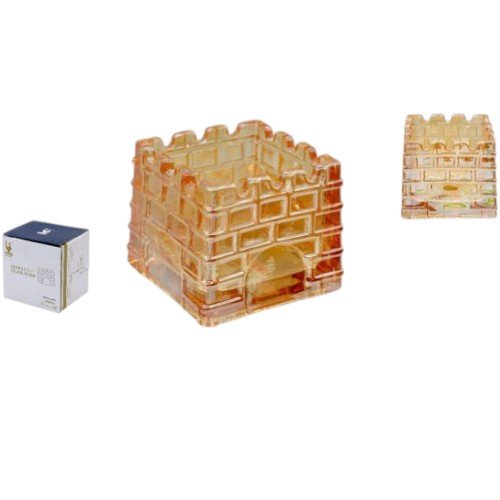 Cenicero de Vidrio Ámbar Cuadrado Diseño Tipo Castillo por mayor - Hogar por mayor