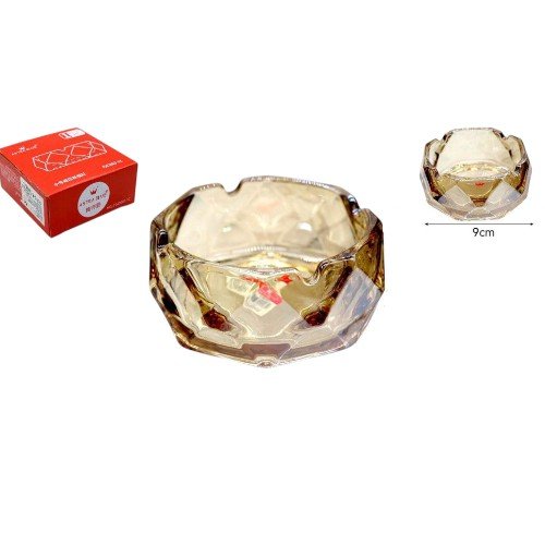 Cenicero de Vidrio Ámbar Redondo con Relieve Diamante por mayor - Hogar por mayor