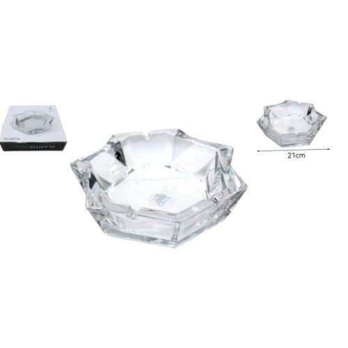 Cenicero de Vidrio Hexagonal Puntiagudo 21cm por mayor - Hogar por mayor