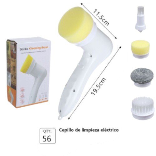 Cepillo Eléctrico de Limpieza Inalámbrico con 4 Cabezales Intercambiables (19.5cm) por mayor - Electrónica por mayor