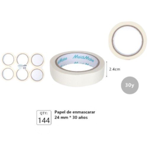 Cinta Adhesiva de Enmascarar de Papel Crepé 24mm x 30y - Pack de 6 Rollos por mayor - Útiles Escolares por mayor
