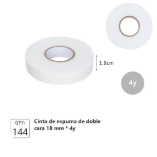 Cinta Adhesiva de Espuma Doble Cara Blanca de Alta Fijación (18mm x 4 Yardas) por mayor - Útiles Escolares por mayor