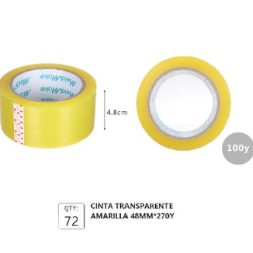Cinta Adhesiva Transparente Amarilla de 48mm para Embalaje y Sellado por mayor Útiles Escolares por mayor