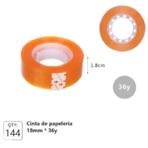 Cinta Adhesiva Transparente de Papelería para Uso Escolar y Oficina (18mm x 36 Yardas) por mayor Útiles Escolares por mayor