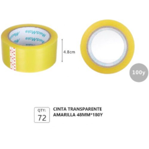 Cinta Transparente Amarilla (48 mm x 100 yardas) por mayor Útiles Escolares por mayor