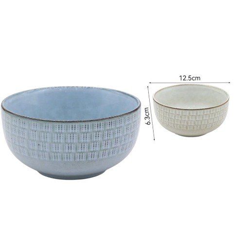 Cuenco de Cerámica con Diseño de Rayas y Rejilla - 12.5 cm x 6.3 cm por mayor Hogar por mayor