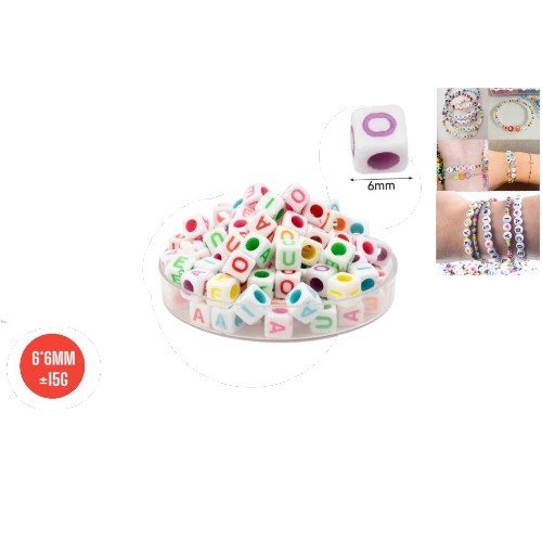 Cuentas Cuadradas Blancas con Letras de Colores por mayor - Cotillon por mayor