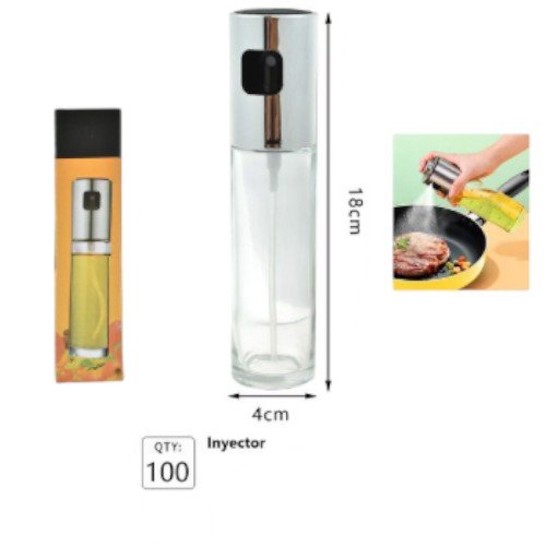 Dispensador de Aceite en Spray de Vidrio con Cabezal Plateado (18cm x 4cm) por mayor - Electrónica por mayor