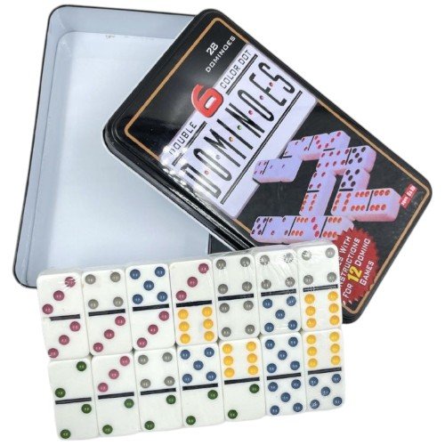 Dominó de 28 Piezas con Puntos de Colores en Estuche Metálico por mayor - Jugueteria por mayor