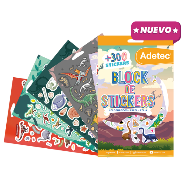BLOCK DE STICKERS DINOSAURIOS ADETEC por mayor en Chile