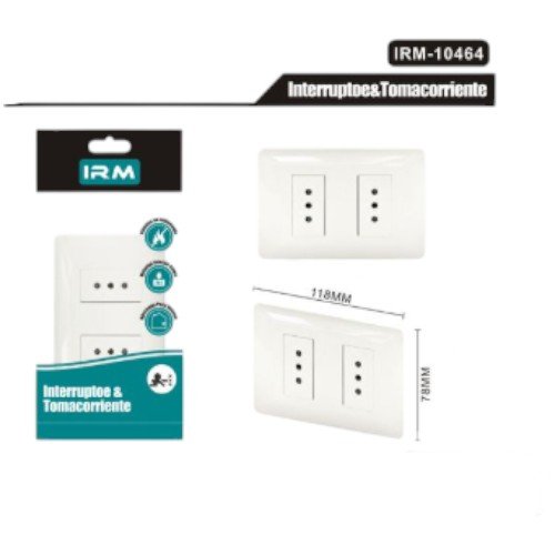 Enchufe Hembra Doble IRM-10464 - Placa con Puerta de Seguridad Certificada 10A 250V por mayor - Electrónica por mayor