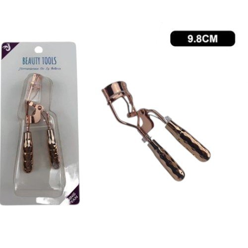 Encrespador de Pestañas con Mango Labrado en Acabado Oro Rosa de 9.8 cm por mayor - Belleza por mayor